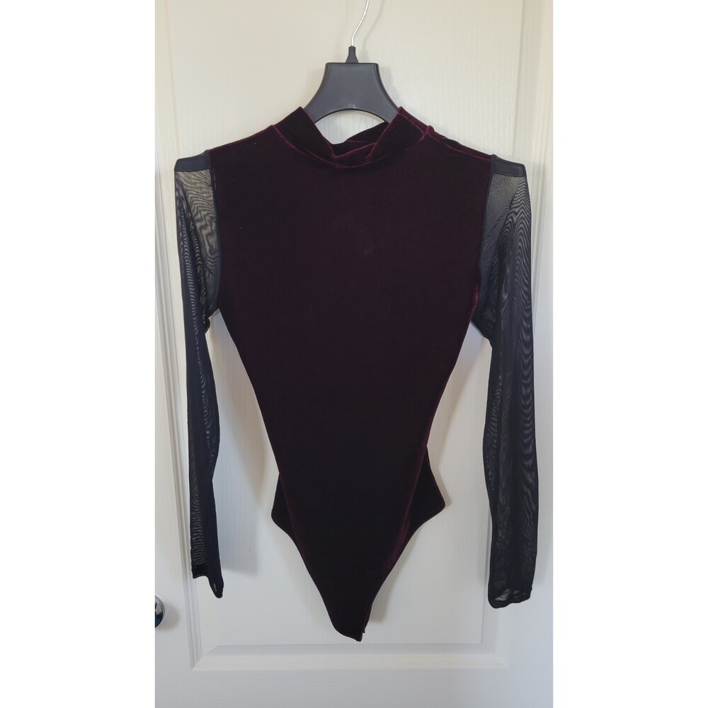 ALCHEMY Velvet +Mesh Bodysuit In Red